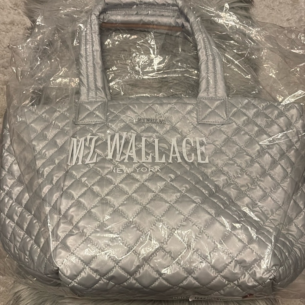SALE MZ Wallace Deluxe Medium Metro Tote in Oyster Metallic